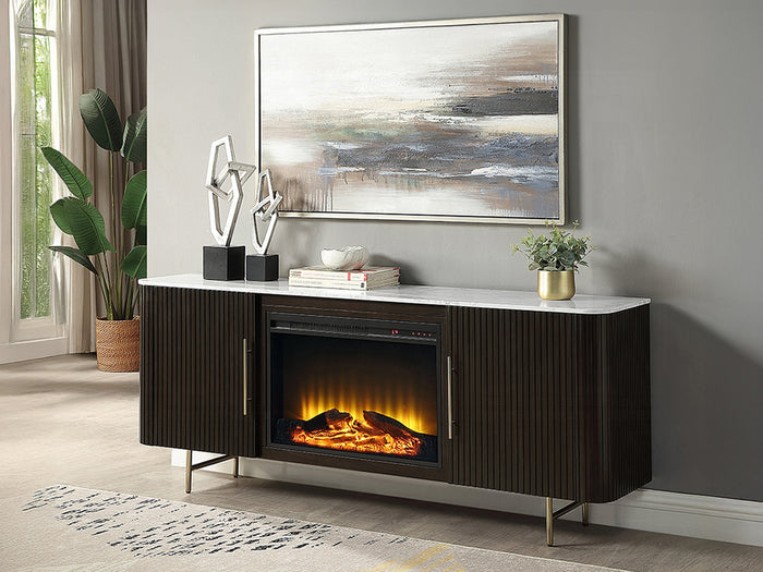 Clayten 70" Wide 2 Door Marble Top Buffet With Fireplace