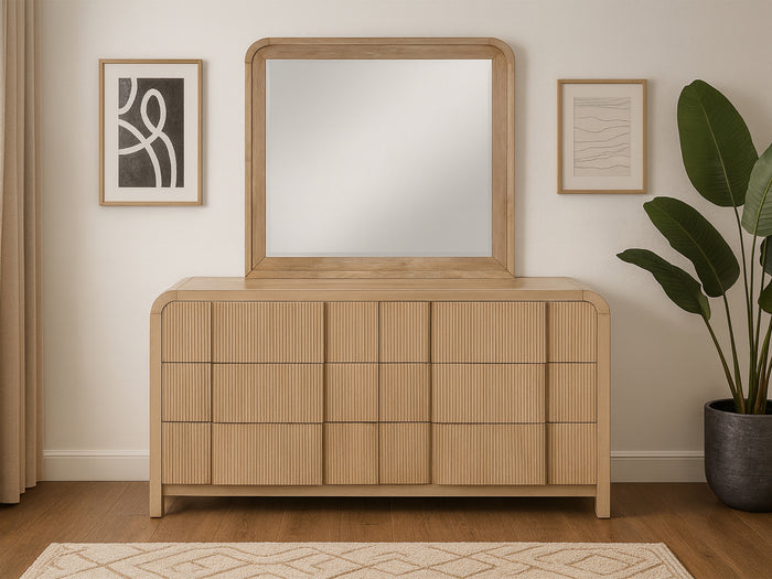 Fluted 60" Wide 6 Drawer Dresser With Mirror