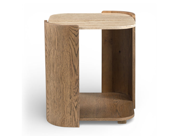 Calabria 22" Tall Calabria Marble And Oak Wood Side Table